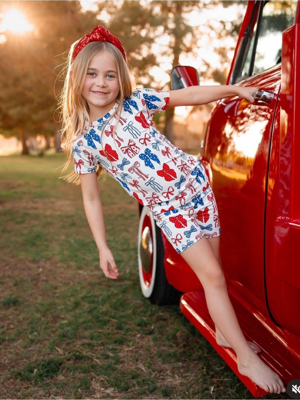 In My Jammers Red White & Blue Bows Short Set